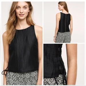 Anthropologie Linen blend sleeveless black side lace up top sz 2
